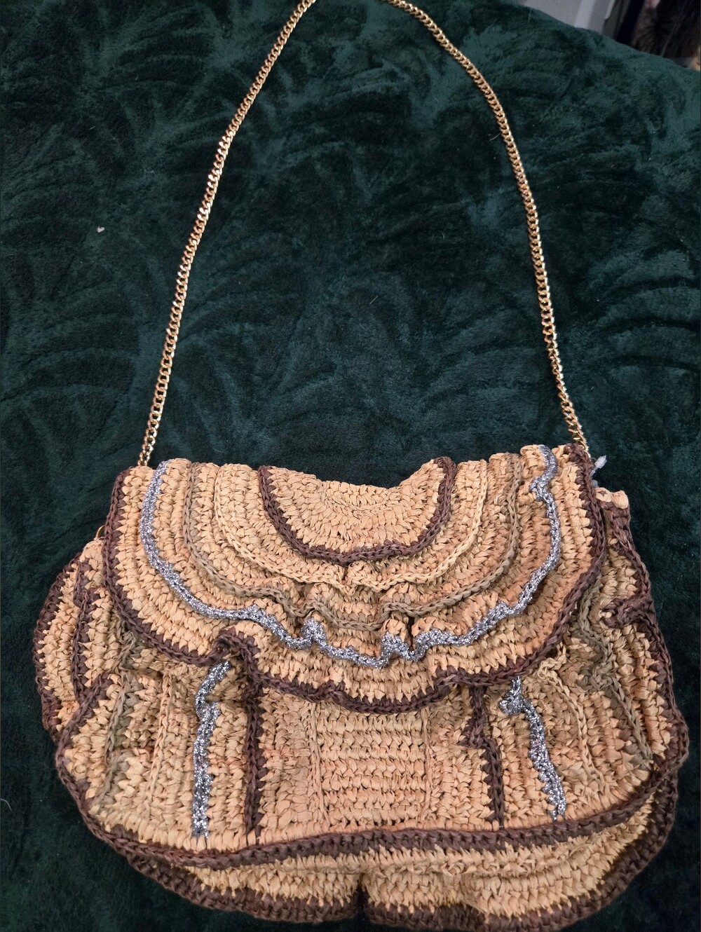 Maeve Woven Straw Ruffle Crossbody Bag - Tan Nwot Gold Strap Anthro